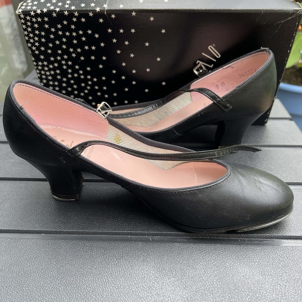 Capezio Tele Tone Tap Shoes Womens Size 9.5 M Black Leather Mary Jane Dance Box